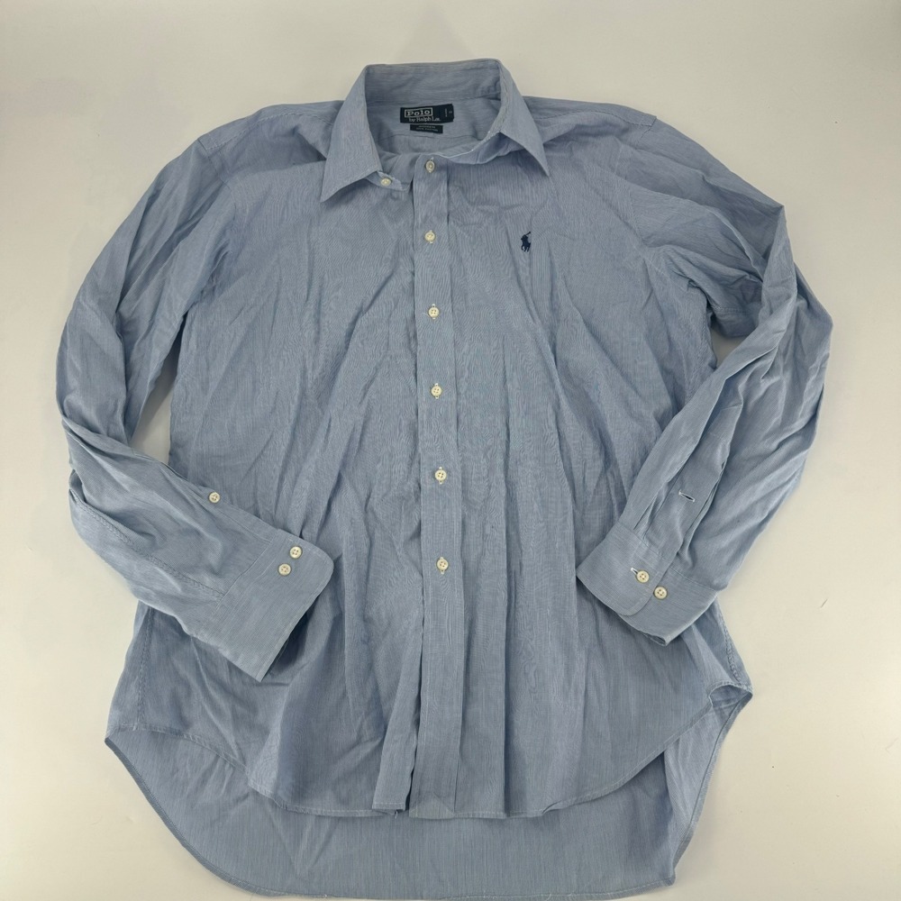 Polo Ralph Lauren Mens Andrew Shirt Blue White Stripe Cotton 16.5 34/35 L